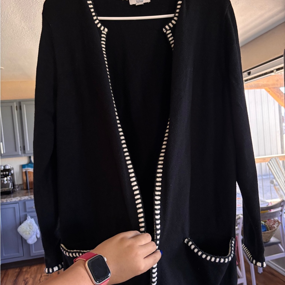Croft & Barrow Black Cardigan with White Trim